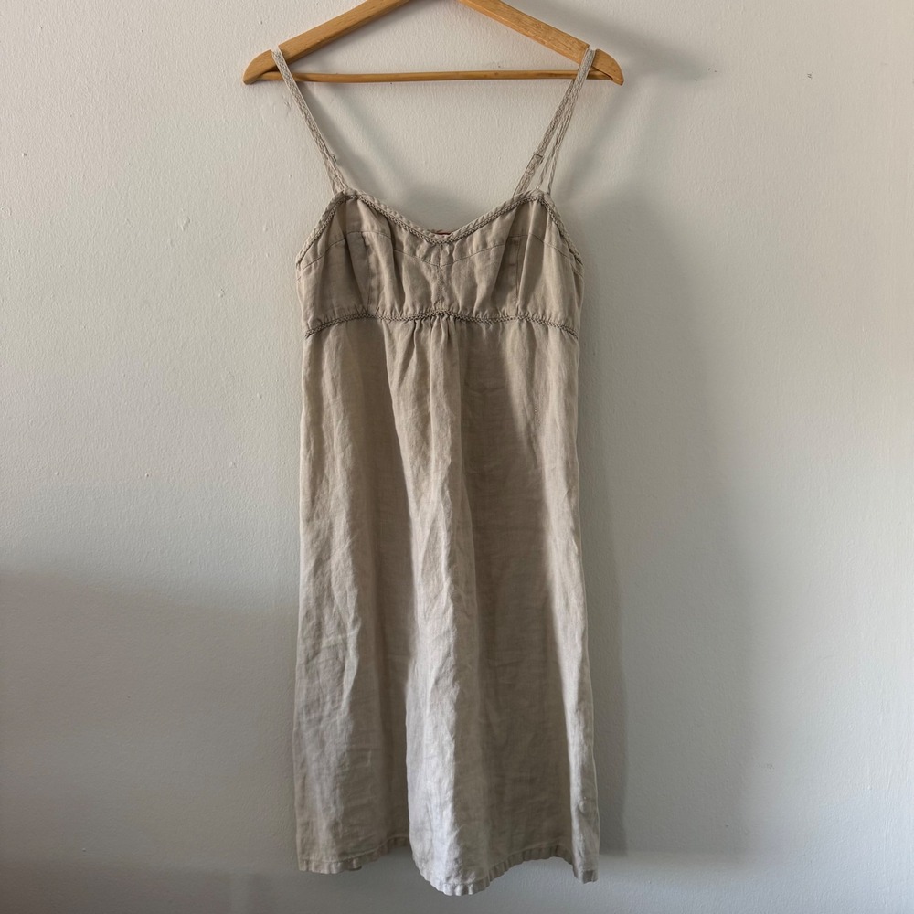 Tommy Bahama Relax 100% Linen Sundress Beige Empire Waist 10 Coastal Beach Boho